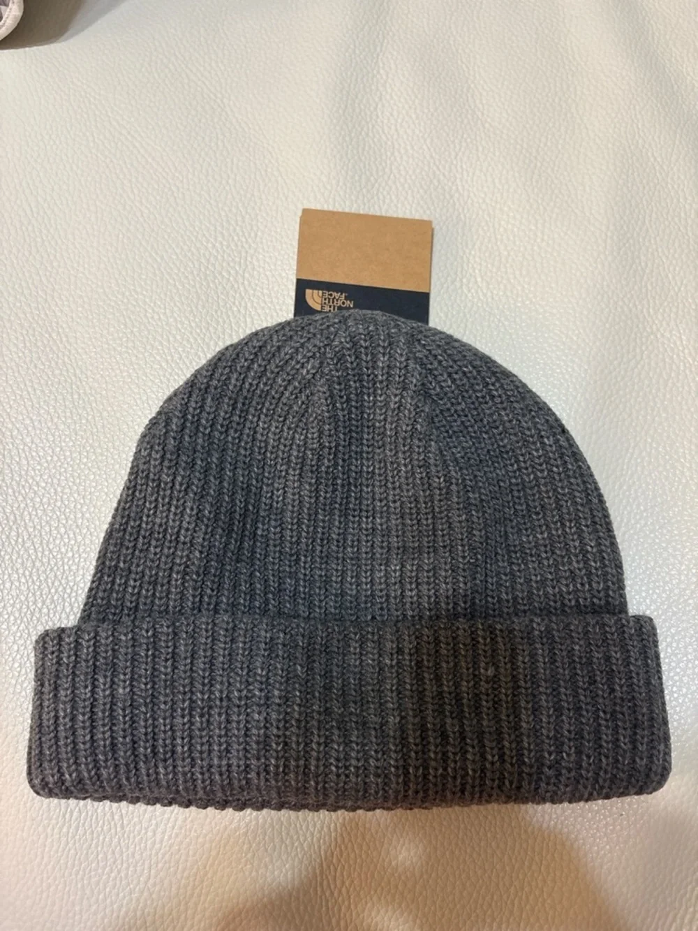 The North Face Charcoal Rib-Knit Beanie with Logo Patch